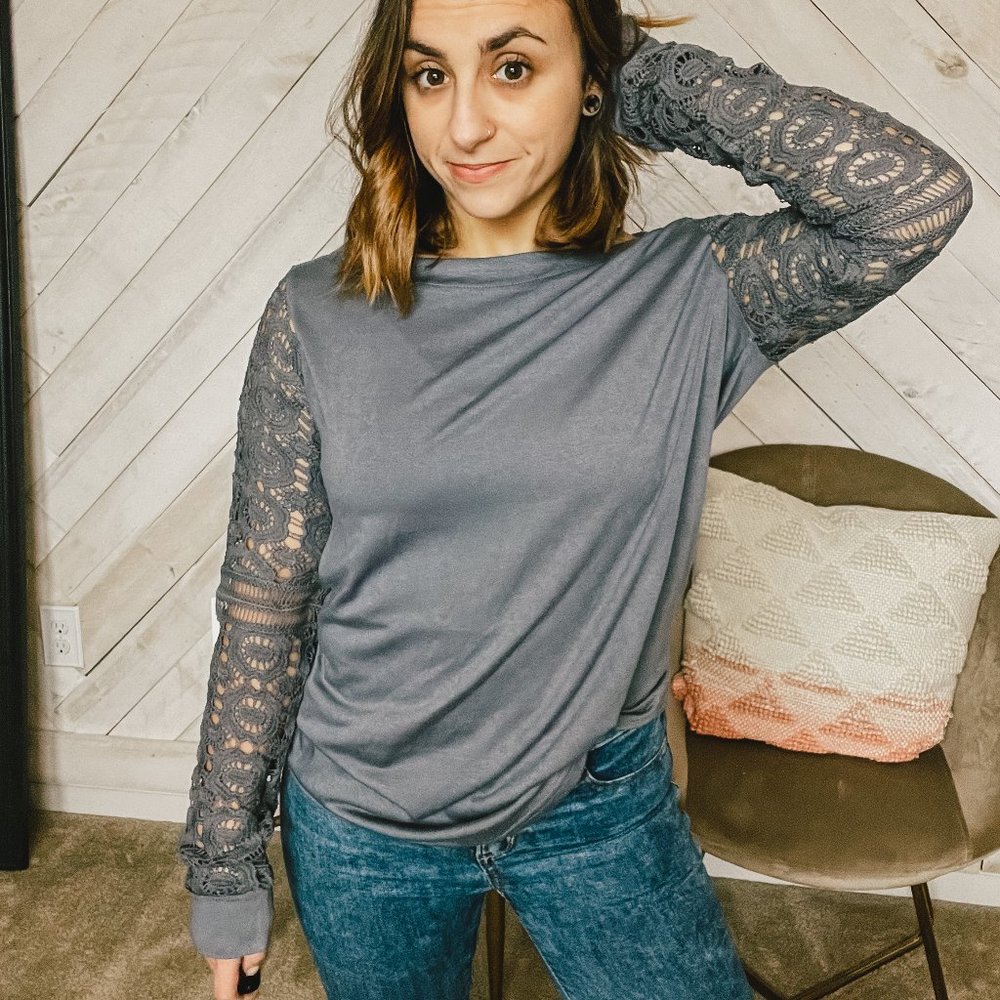Gray Lace Long Sleeve